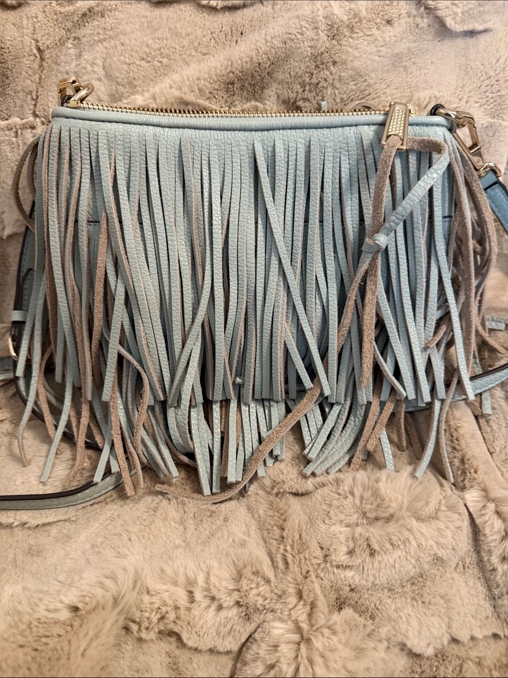 Vintage Rebecca Minkoff Light Blue Fringe Crossbody Bag - Picture 5 of 7